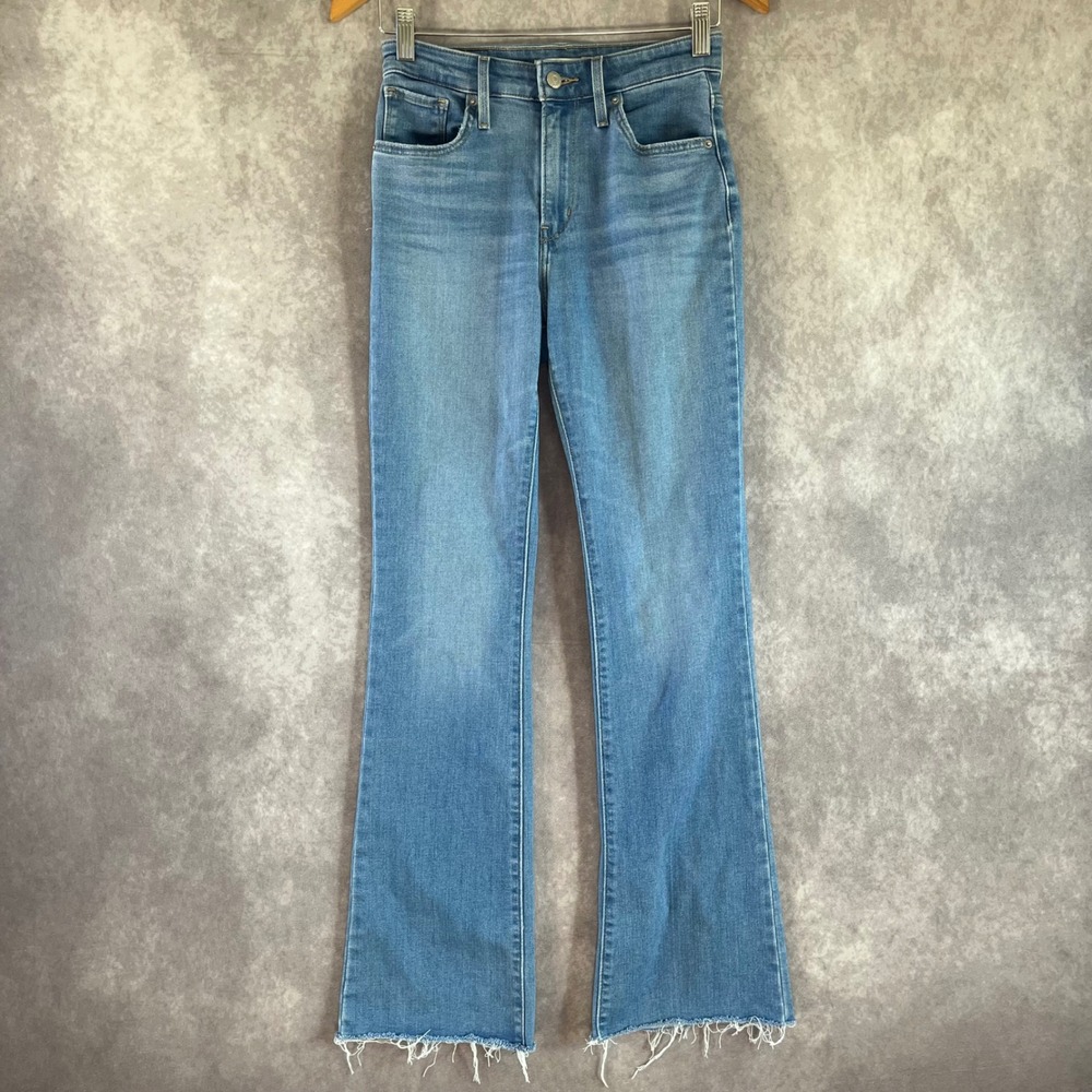 Levi's 725 High Rise Bootcut Jeans Womens 27 Light Wash Raw Hem Denim Casual
